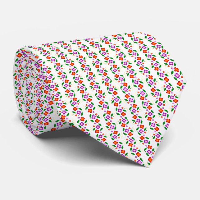 Modern Vibrant Floral Seamless Bright Botanical Tie (Rolled)