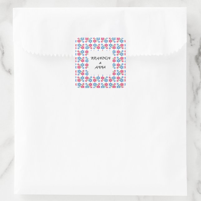 Modern Vibrant Flower Power Wedding Pattern,  Square Sticker (Bag)