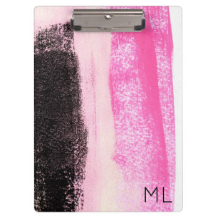 Modern Vibrant Hot Pink Black Ink Monogram Clipboa Clipboard