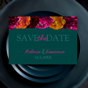 Modern vibrant hot pink green floral wedding  save the date