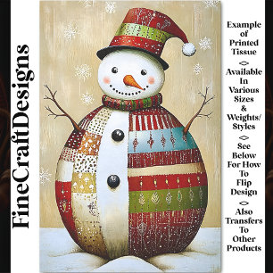Modern Vibrant Patchwork Snowman BA8 Decoupage Tissue Paper
