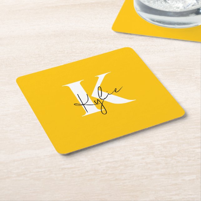 Modern Vibrant Personalised Monogram Name -  Square Paper Coaster (Angled)