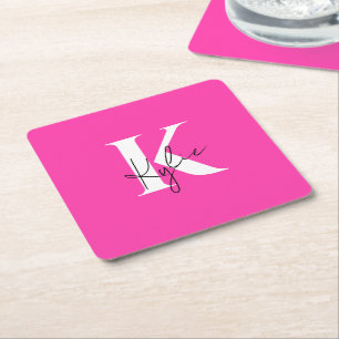 Modern Vibrant Personalised Monogram Name -  Square Paper Coaster