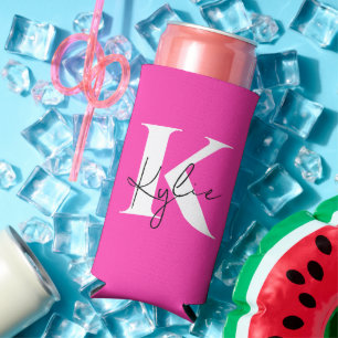 Modern Vibrant Personalized Monogram Name - Seltzer Can Cooler
