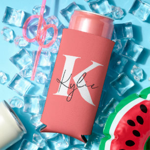 Modern Vibrant Personalized Monogram Name -  Seltzer Can Cooler