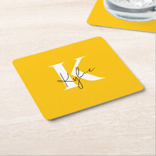Modern Vibrant Personalized Monogram Name -  Square Paper Coaster