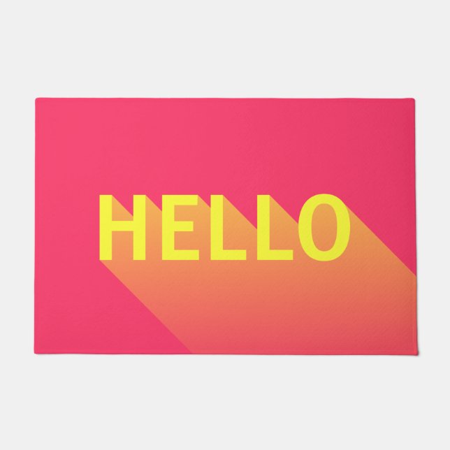 Modern Vibrant Pink and Yellow Hello Typography Doormat (Front)