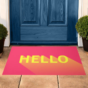 Modern Vibrant Pink and Yellow Hello Typography Doormat