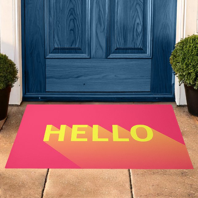 Modern Vibrant Pink and Yellow Hello Typography Doormat (Creator Uploaded)