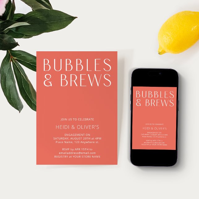 Modern Vibrant Pink Bubbles & Brews Engagement Invitation (Creator Uploaded)
