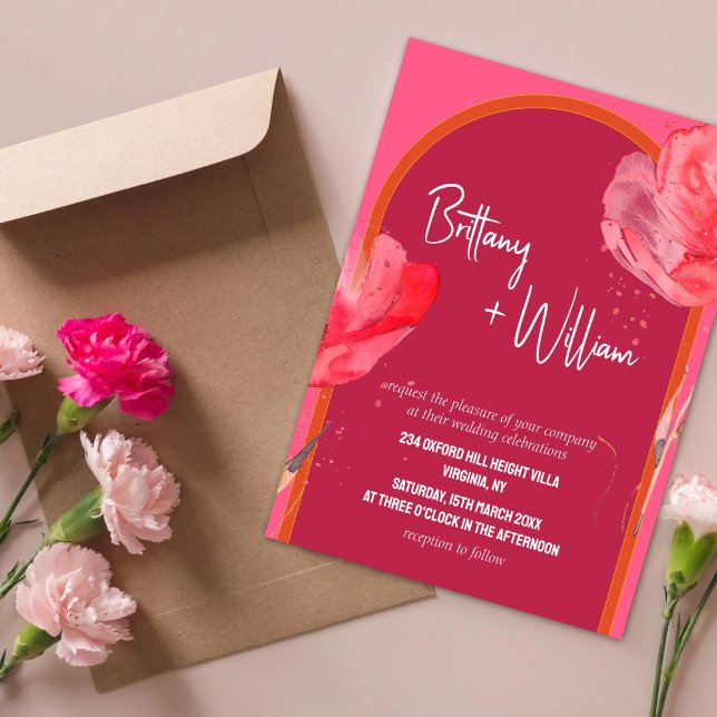 Modern Vibrant Pink Floral Summer Wedding  Invitation (Creator Uploaded)