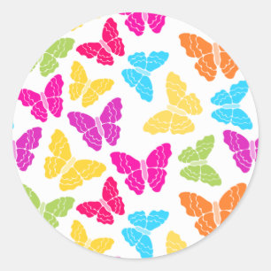 Modern Vibrant Rainbow Butterfly Cute Pattern  Classic Round Sticker