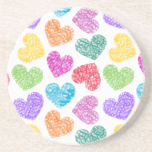 Modern Vibrant Rainbow Doodle Hearts Cute Pattern Coaster