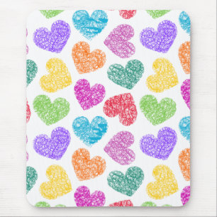 Modern Vibrant Rainbow Doodle Hearts Cute Pattern Mouse Pad