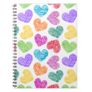 Modern Vibrant Rainbow Doodle Hearts Cute Pattern Spiral Notebook