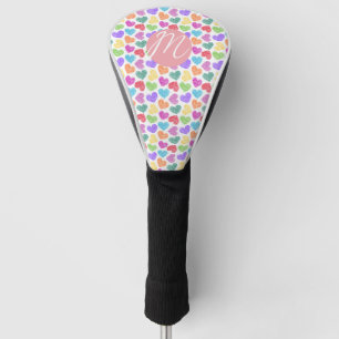 Modern Vibrant Rainbow Doodle Hearts Monogrammed Golf Head Cover