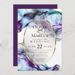 Modern Vibrant Teal Plum Abstract Ink Invitation