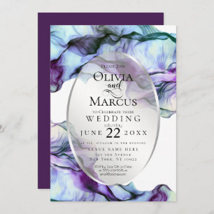 Modern Vibrant Teal Plum Abstract Ink Invitation