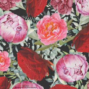 Modern vibrant watercolor peonies Roses Red black Tissue Paper