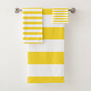 Modern Vibrant Yellow and White Striped pattern Bath Towel Set