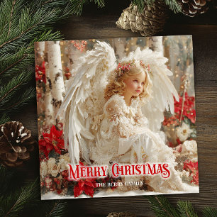 Modern Victorian angel red white gold chic greetin Holiday Card