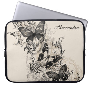 Modern Victorian Black Butterfly Personalised Laptop Sleeve