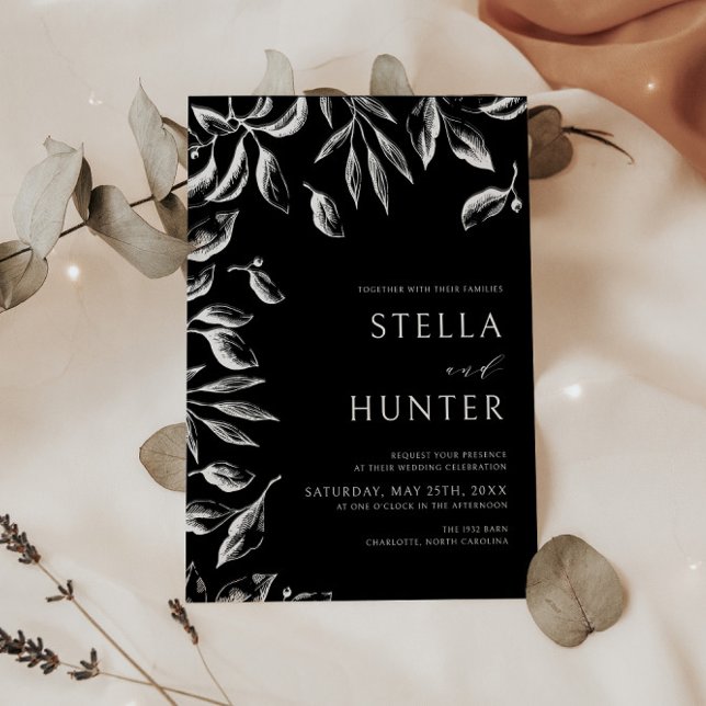 Modern Victorian Black & White Greenery Wedding Invitation (Creator Uploaded)