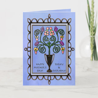 Modern Victorian Bouquet on Blue (Personalised) Card