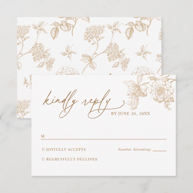 Modern Victorian Gold Floral Wedding RSVP Card (Front/Back)