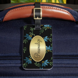 Modern Victorian Teal Floral Design Luggage Tag
