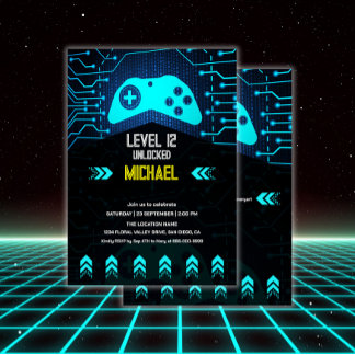 Modern Video Game Level Up Birthday Party Invitation