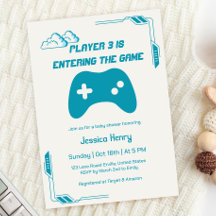Modern Video Game Player 3 Gaming Baby Shower