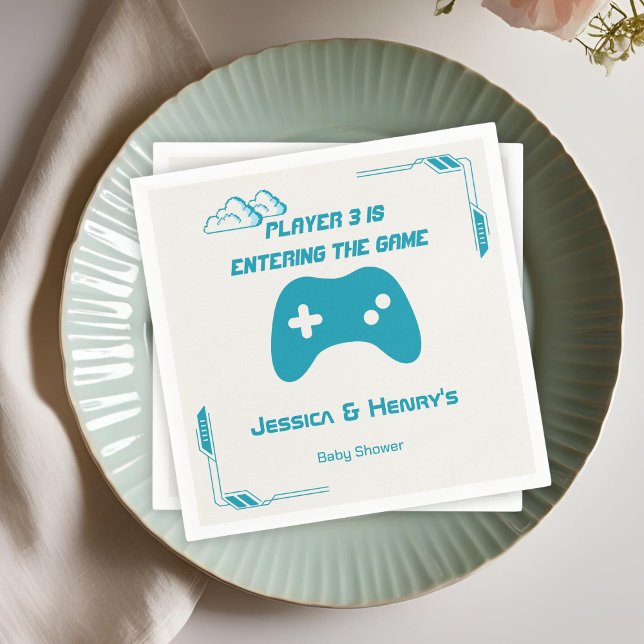 Modern Video Game Player 3 Gaming Baby Shower Napkin (Creator Uploaded)