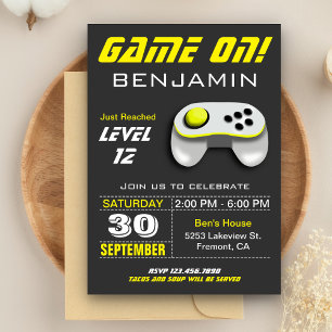 Modern Video Game Yellow Kids Birthday Party Invitation