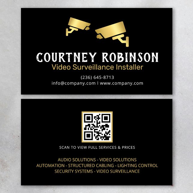 Modern Video Surveillance Installer QR Code Business Card (Creator Uploaded)