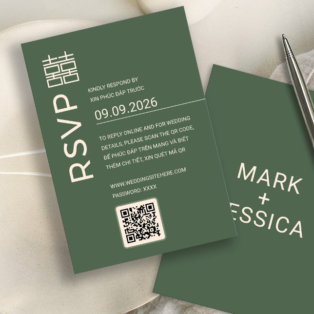 Modern Vietnamese Wedding RSVP card With QR code (Creator Uploaded)