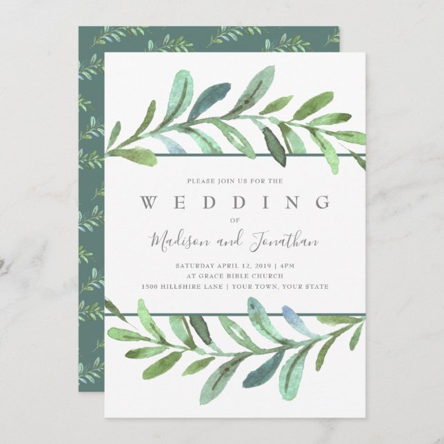 Modern Vines Botanical Wedding Invitation (Front/Back)