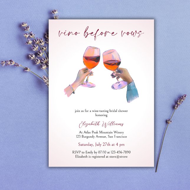 Modern Vino Before Vows Blush Pink Bridal Shower Invitation (Creator Uploaded)