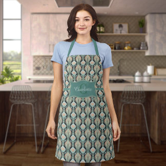 Modern Vintage Abstract Botanical Monogram Pattern Apron