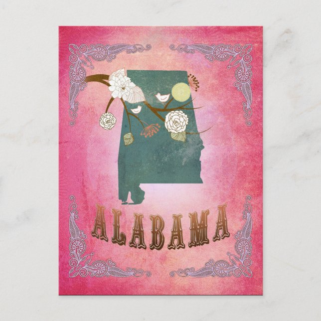 Modern Vintage Alabama State Map- Candy Pink Postcard (Front)