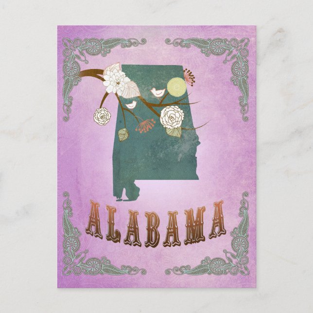 Modern Vintage Alabama State Map- Grape Purple Postcard (Front)