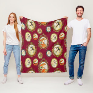 Modern Vintage Art Nouveau Girls Flowers Frames Fleece Blanket