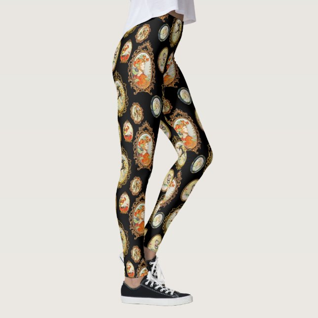 Modern Vintage Art Nouveau Girls Flowers Frames Leggings (Right)