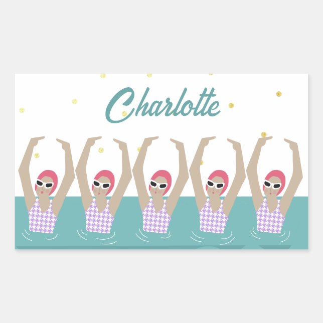 Modern Vintage Artistic Swimmers Synchro Swimming  Rectangular Sticker (Front)