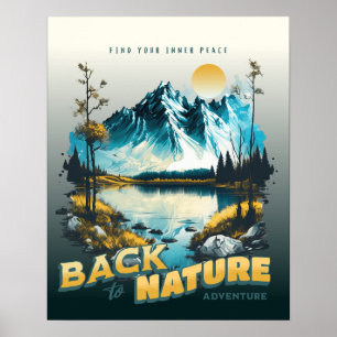 Modern vintage artwork Mountains and sunset Nature Poster