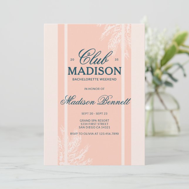 Modern Vintage Bachelorette Weekend | Pink Blue  Invitation (Standing Front)