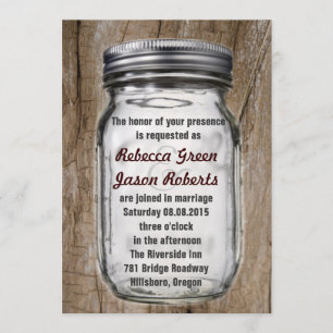 modern vintage barnwood country  mason jar wedding invitation
