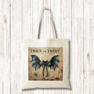 Modern Vintage Bat Ribbon Old Paper Trick or Treat Tote Bag