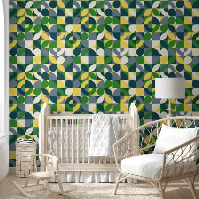 Modern Vintage Bauhaus Abstract Geometric Pattern Wallpaper (Kids)