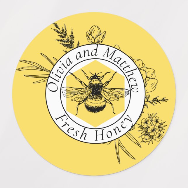 Modern Vintage Bee Honey Label Hand Bottled (Design 1)
